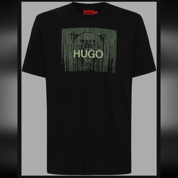 HUGO Black Crew Neck T-Shirt with Green Graphic Large - Picture 8 of 9